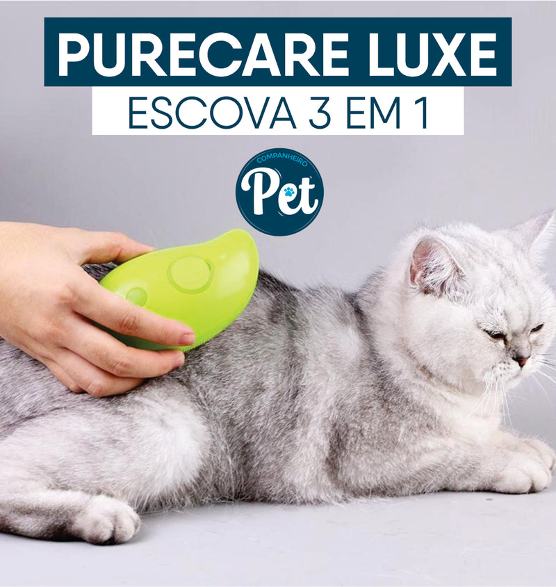 PureCare Luxe - Escova 3 em 1: Limpeza, Massagem e Remoção de Pelos Solto com Spray Integrado